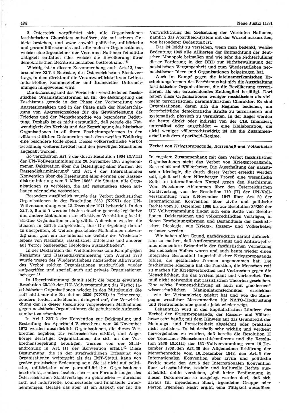 Neue Justiz (NJ), Zeitschrift für sozialistisches Recht und Gesetzlichkeit [Deutsche Demokratische Republik (DDR)], 35. Jahrgang 1981, Seite 484 (NJ DDR 1981, S. 484)