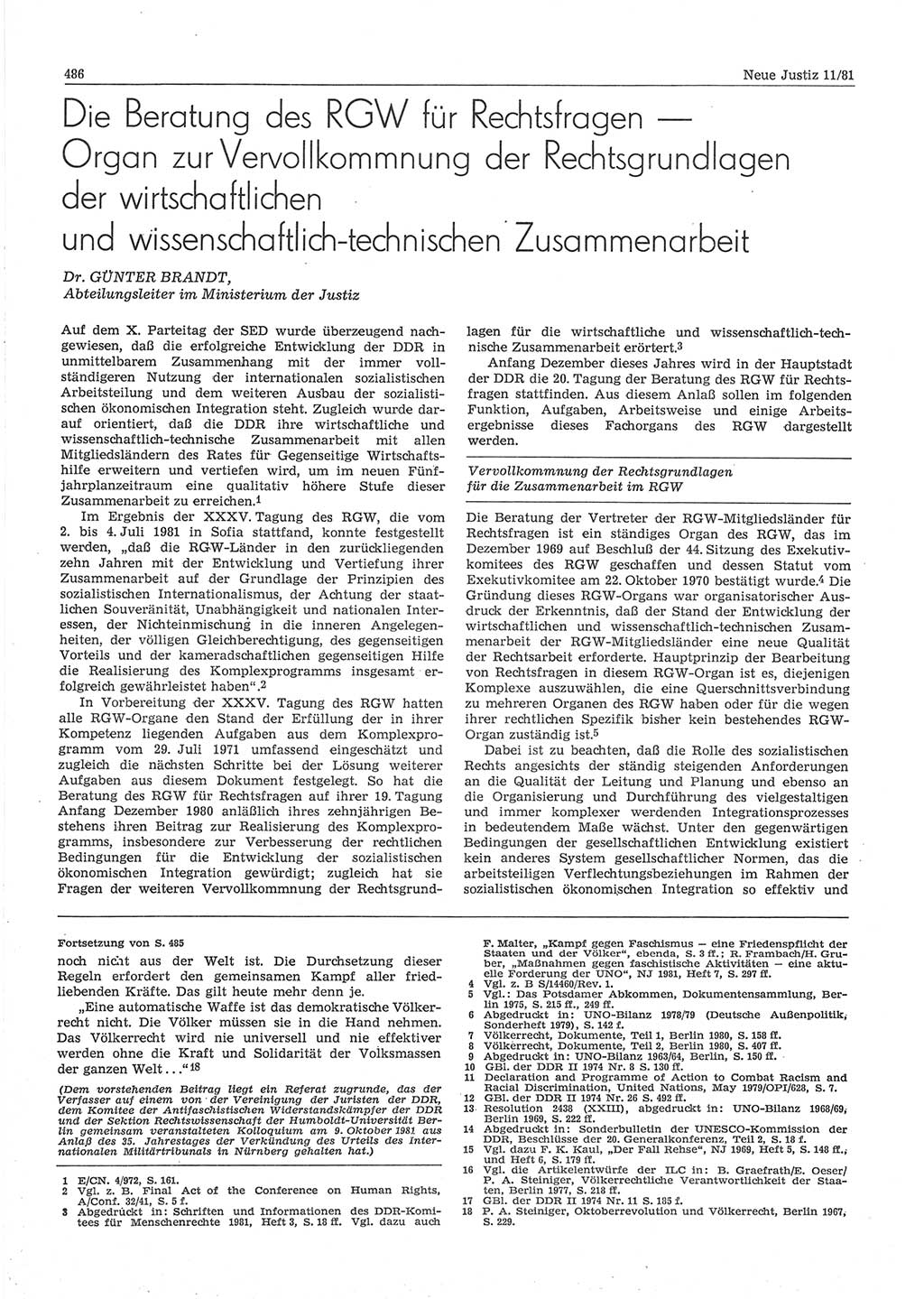 Neue Justiz (NJ), Zeitschrift für sozialistisches Recht und Gesetzlichkeit [Deutsche Demokratische Republik (DDR)], 35. Jahrgang 1981, Seite 486 (NJ DDR 1981, S. 486)