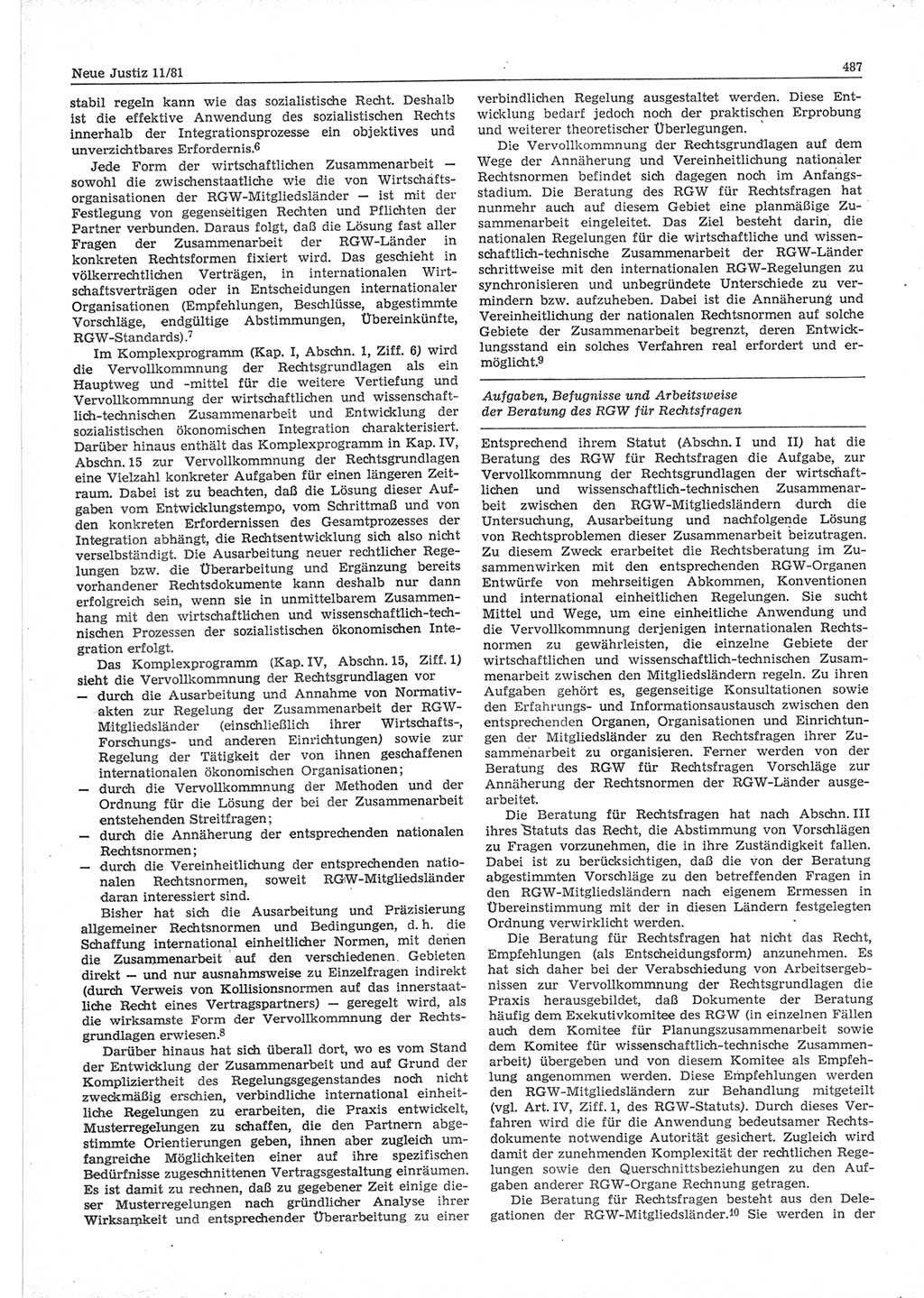 Neue Justiz (NJ), Zeitschrift für sozialistisches Recht und Gesetzlichkeit [Deutsche Demokratische Republik (DDR)], 35. Jahrgang 1981, Seite 487 (NJ DDR 1981, S. 487)