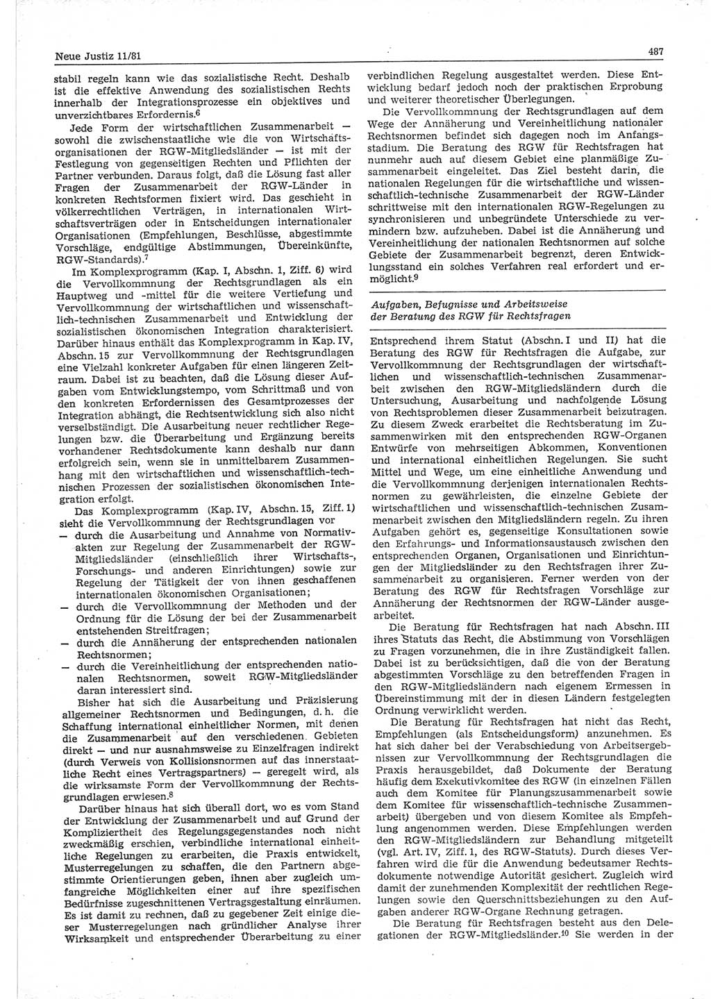 Neue Justiz (NJ), Zeitschrift für sozialistisches Recht und Gesetzlichkeit [Deutsche Demokratische Republik (DDR)], 35. Jahrgang 1981, Seite 487 (NJ DDR 1981, S. 487)
