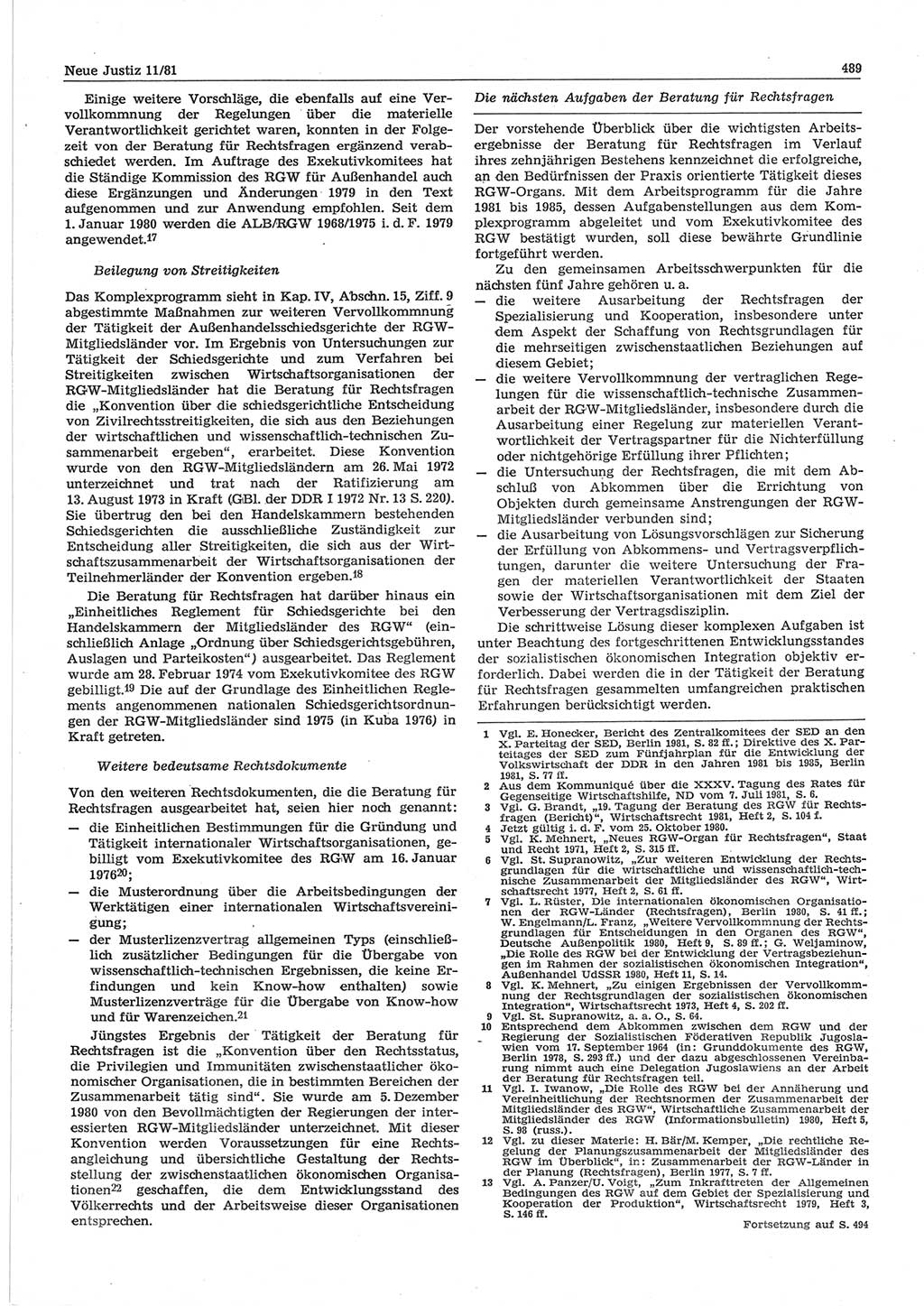Neue Justiz (NJ), Zeitschrift für sozialistisches Recht und Gesetzlichkeit [Deutsche Demokratische Republik (DDR)], 35. Jahrgang 1981, Seite 489 (NJ DDR 1981, S. 489)