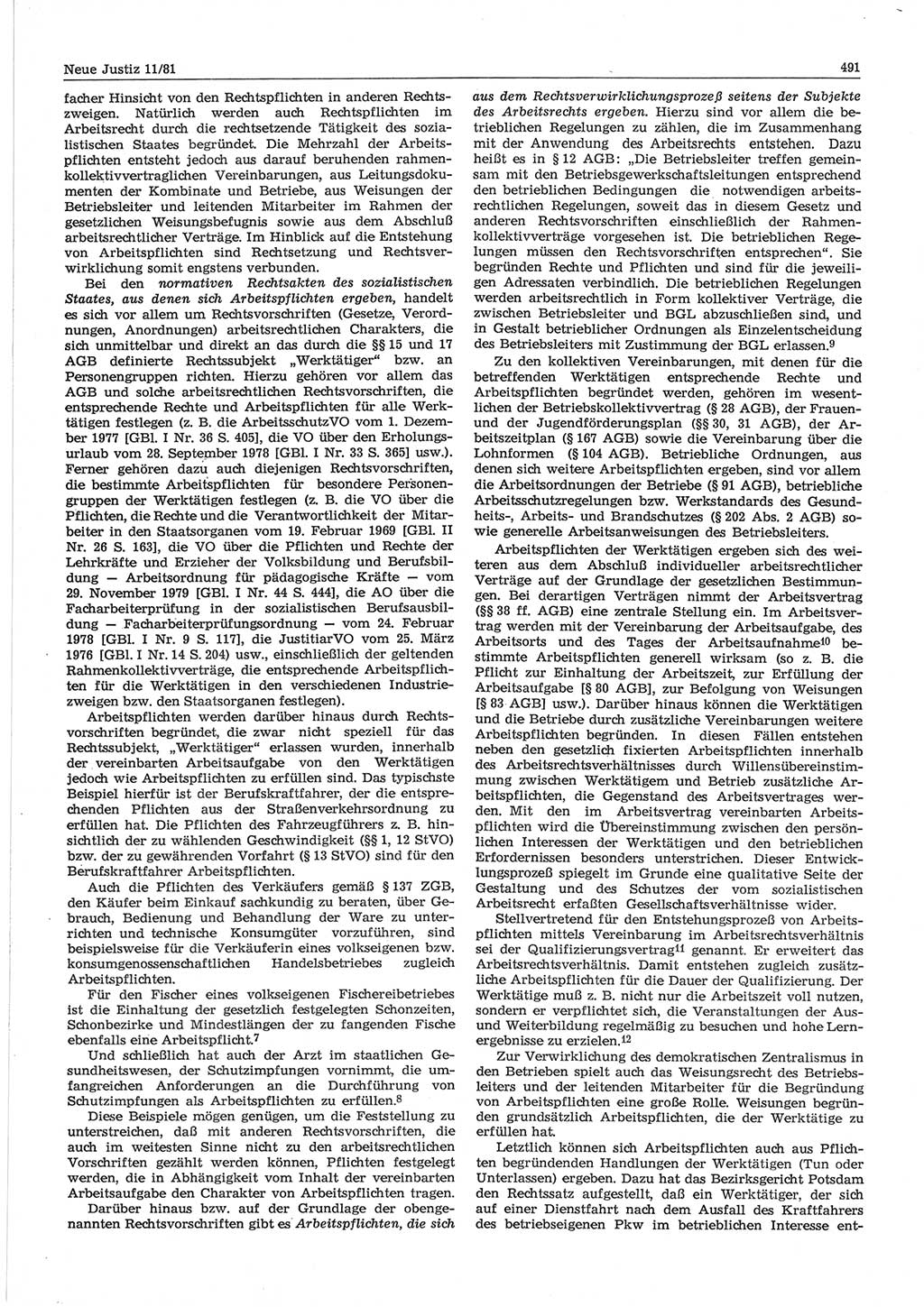 Neue Justiz (NJ), Zeitschrift für sozialistisches Recht und Gesetzlichkeit [Deutsche Demokratische Republik (DDR)], 35. Jahrgang 1981, Seite 491 (NJ DDR 1981, S. 491)