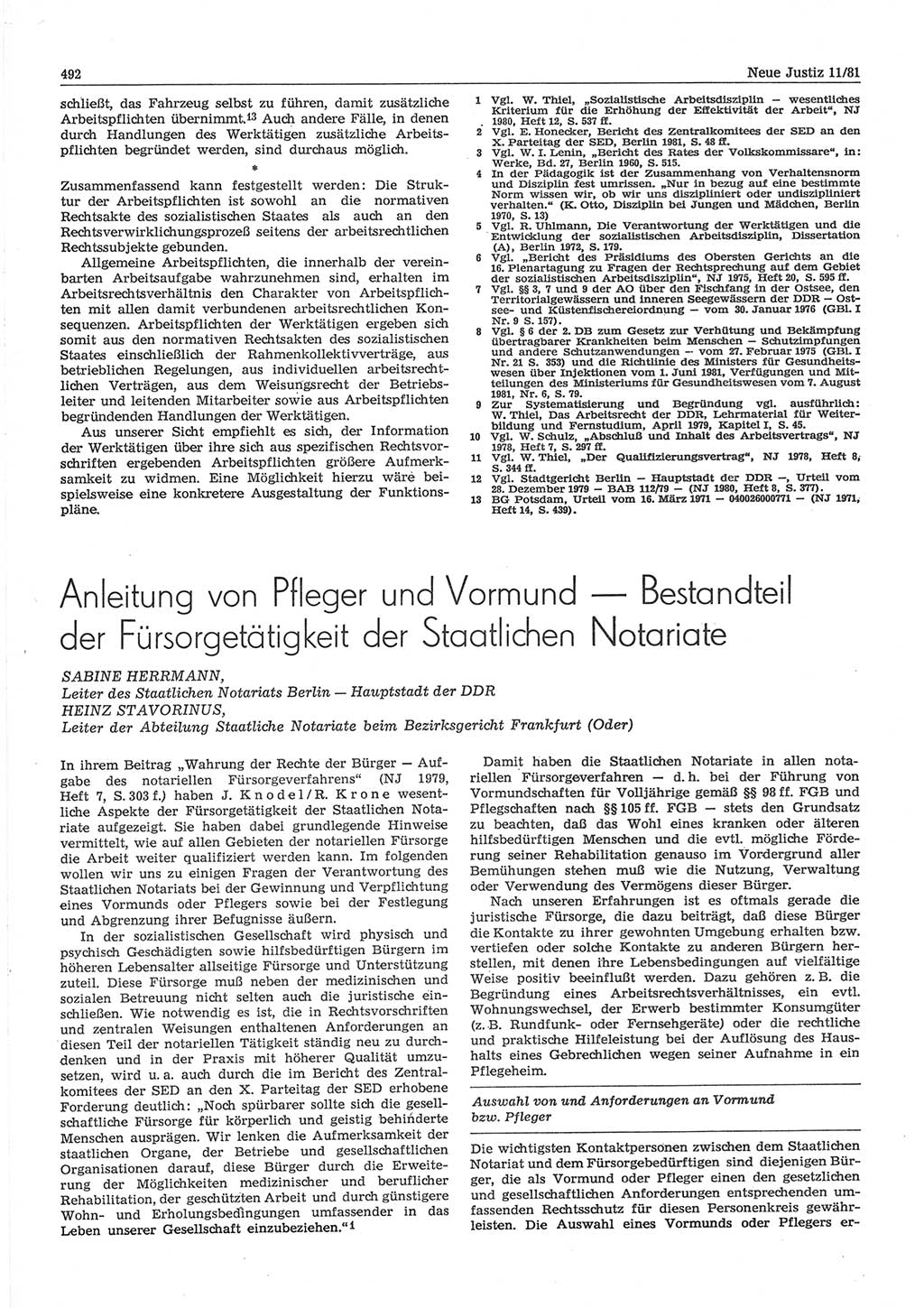 Neue Justiz (NJ), Zeitschrift für sozialistisches Recht und Gesetzlichkeit [Deutsche Demokratische Republik (DDR)], 35. Jahrgang 1981, Seite 492 (NJ DDR 1981, S. 492)