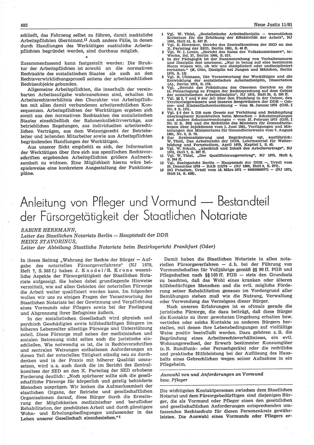 Neue Justiz (NJ), Zeitschrift für sozialistisches Recht und Gesetzlichkeit [Deutsche Demokratische Republik (DDR)], 35. Jahrgang 1981, Seite 492 (NJ DDR 1981, S. 492)