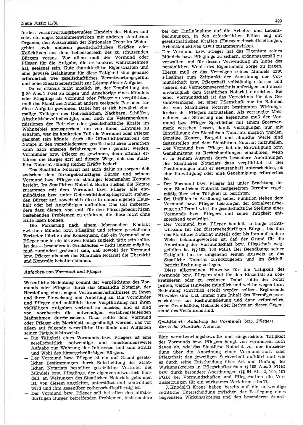 Neue Justiz (NJ), Zeitschrift für sozialistisches Recht und Gesetzlichkeit [Deutsche Demokratische Republik (DDR)], 35. Jahrgang 1981, Seite 493 (NJ DDR 1981, S. 493)
