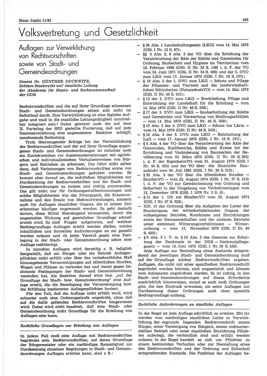 Neue Justiz (NJ), Zeitschrift für sozialistisches Recht und Gesetzlichkeit [Deutsche Demokratische Republik (DDR)], 35. Jahrgang 1981, Seite 495 (NJ DDR 1981, S. 495)