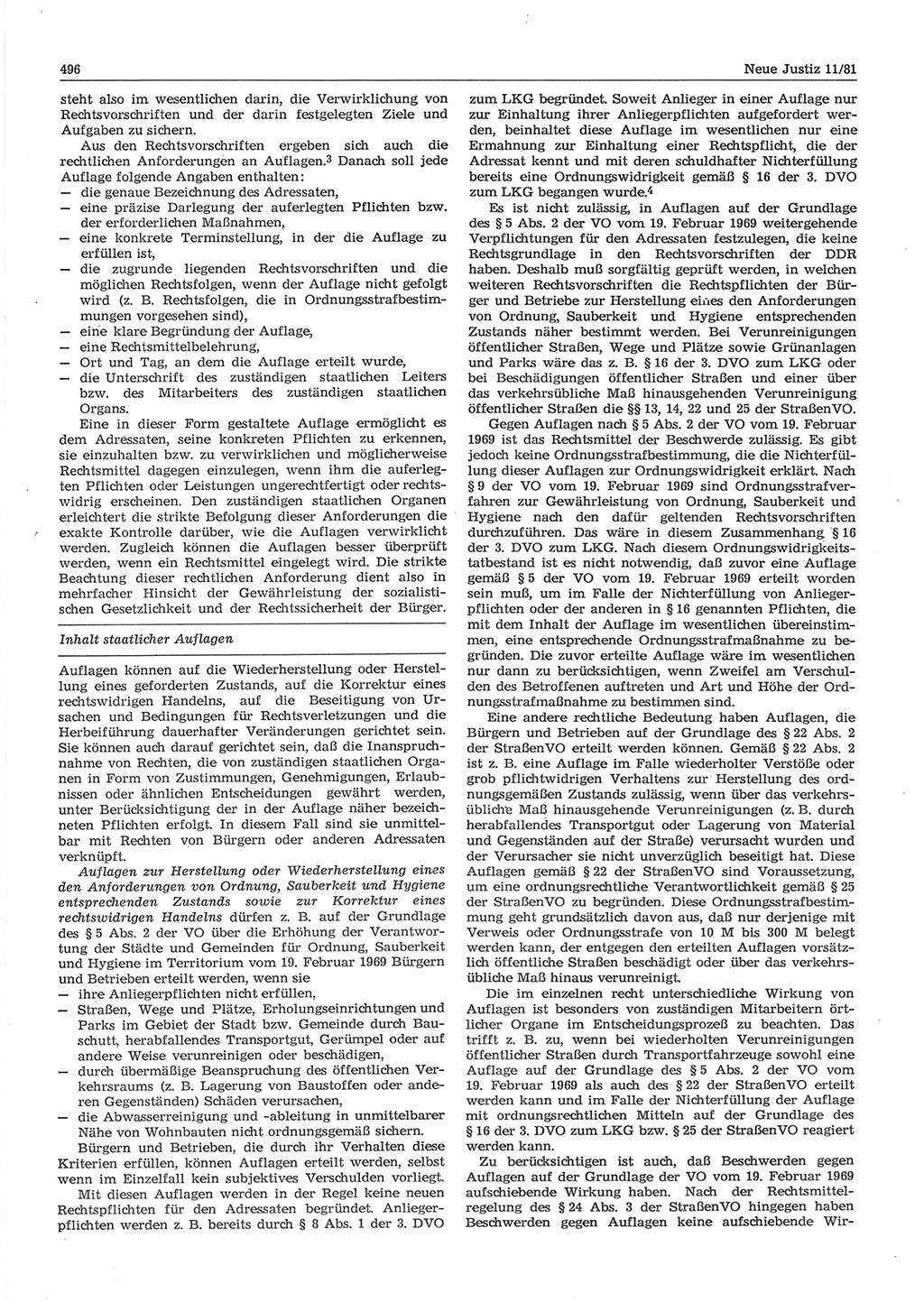Neue Justiz (NJ), Zeitschrift für sozialistisches Recht und Gesetzlichkeit [Deutsche Demokratische Republik (DDR)], 35. Jahrgang 1981, Seite 496 (NJ DDR 1981, S. 496)
