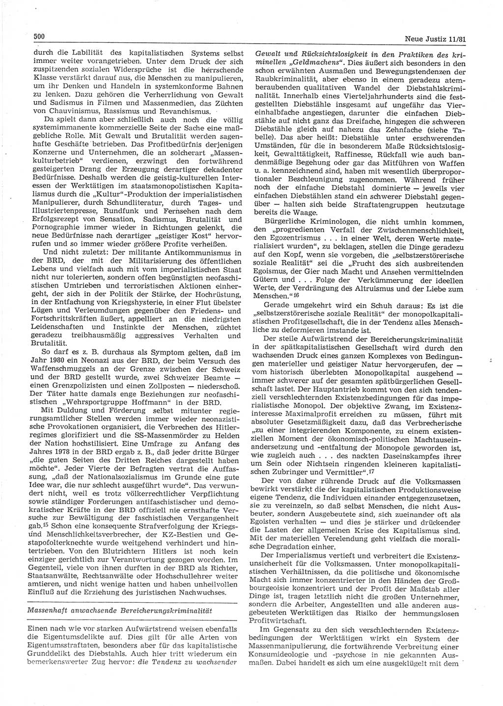 Neue Justiz (NJ), Zeitschrift für sozialistisches Recht und Gesetzlichkeit [Deutsche Demokratische Republik (DDR)], 35. Jahrgang 1981, Seite 500 (NJ DDR 1981, S. 500)