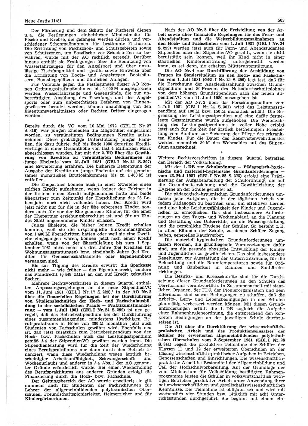Neue Justiz (NJ), Zeitschrift für sozialistisches Recht und Gesetzlichkeit [Deutsche Demokratische Republik (DDR)], 35. Jahrgang 1981, Seite 503 (NJ DDR 1981, S. 503)