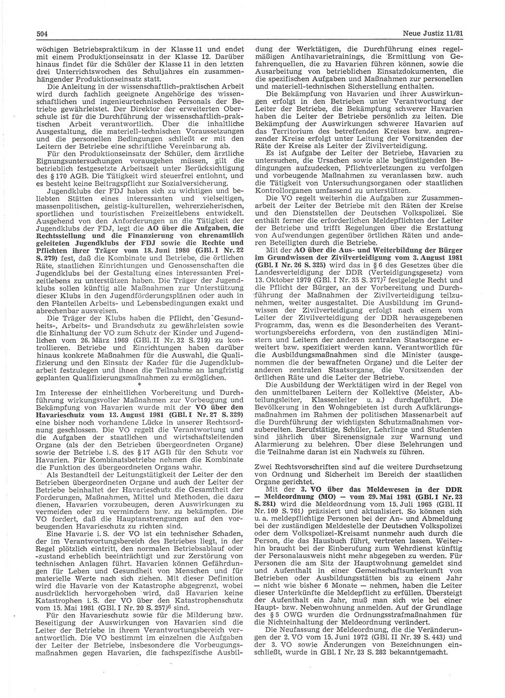 Neue Justiz (NJ), Zeitschrift für sozialistisches Recht und Gesetzlichkeit [Deutsche Demokratische Republik (DDR)], 35. Jahrgang 1981, Seite 504 (NJ DDR 1981, S. 504)