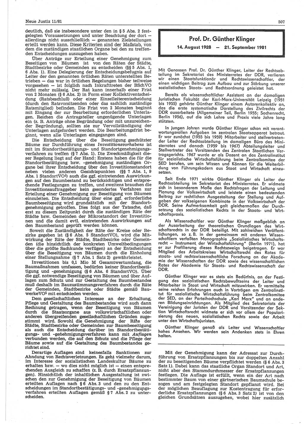 Neue Justiz (NJ), Zeitschrift für sozialistisches Recht und Gesetzlichkeit [Deutsche Demokratische Republik (DDR)], 35. Jahrgang 1981, Seite 507 (NJ DDR 1981, S. 507)