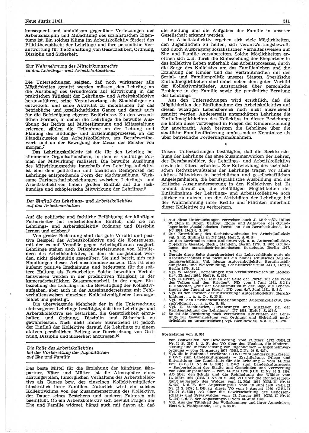Neue Justiz (NJ), Zeitschrift für sozialistisches Recht und Gesetzlichkeit [Deutsche Demokratische Republik (DDR)], 35. Jahrgang 1981, Seite 511 (NJ DDR 1981, S. 511)