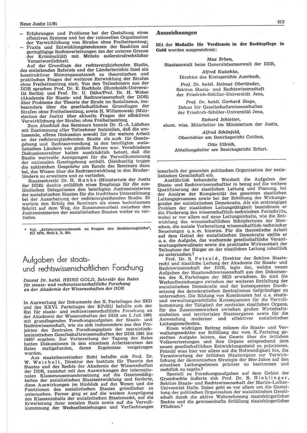 Neue Justiz (NJ), Zeitschrift für sozialistisches Recht und Gesetzlichkeit [Deutsche Demokratische Republik (DDR)], 35. Jahrgang 1981, Seite 513 (NJ DDR 1981, S. 513)