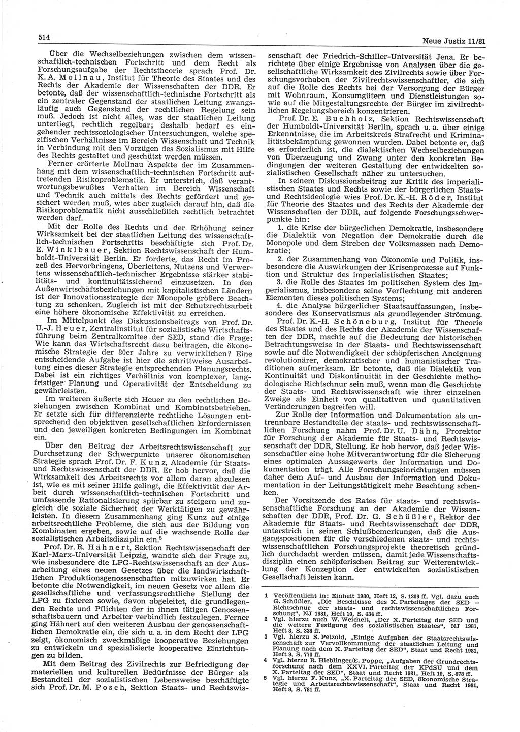 Neue Justiz (NJ), Zeitschrift für sozialistisches Recht und Gesetzlichkeit [Deutsche Demokratische Republik (DDR)], 35. Jahrgang 1981, Seite 514 (NJ DDR 1981, S. 514)