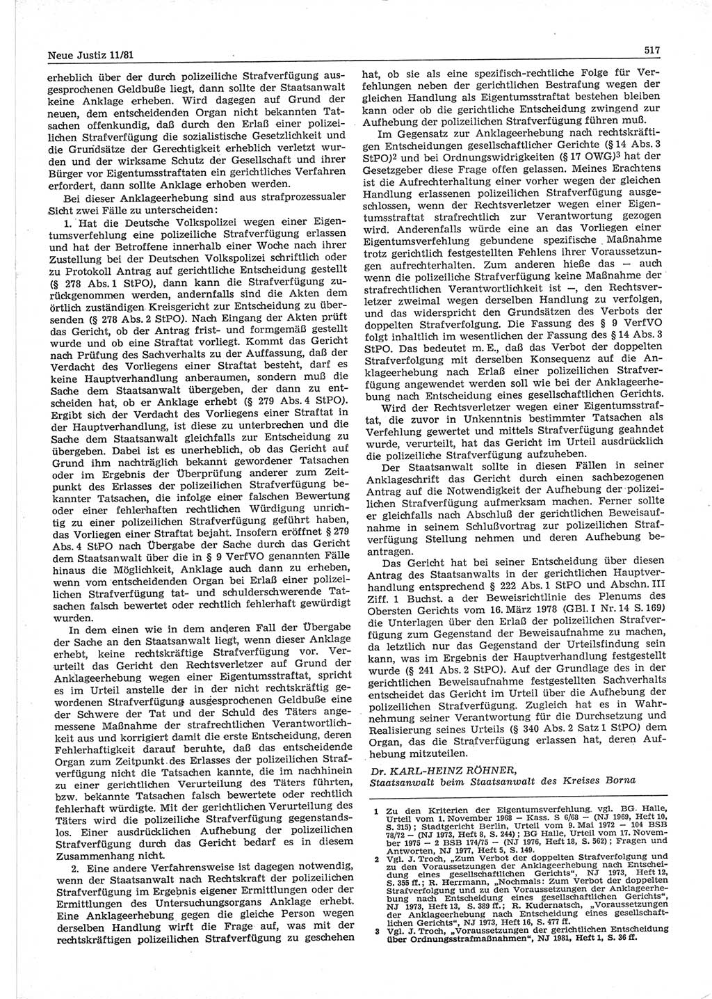 Neue Justiz (NJ), Zeitschrift für sozialistisches Recht und Gesetzlichkeit [Deutsche Demokratische Republik (DDR)], 35. Jahrgang 1981, Seite 517 (NJ DDR 1981, S. 517)