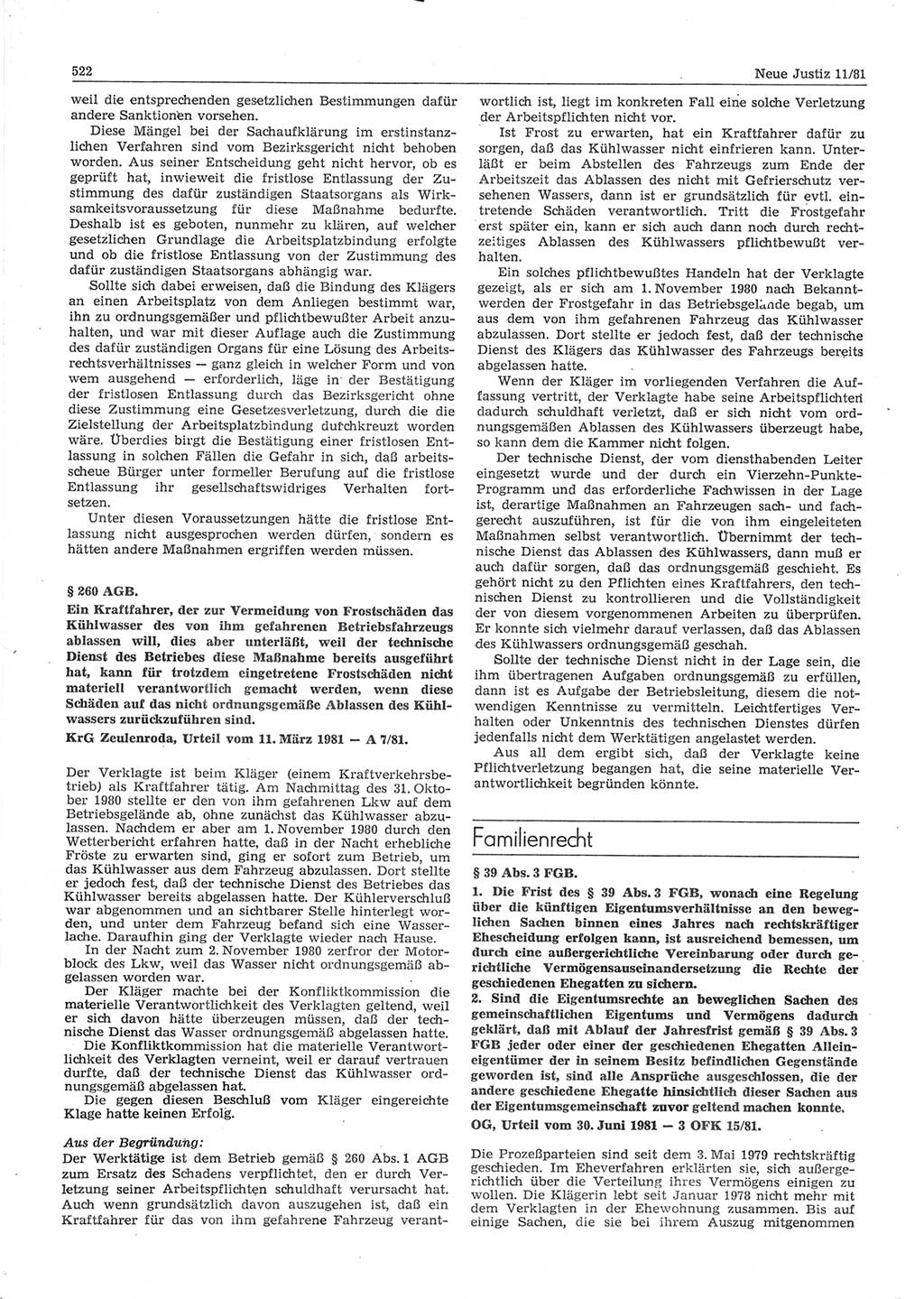 Neue Justiz (NJ), Zeitschrift für sozialistisches Recht und Gesetzlichkeit [Deutsche Demokratische Republik (DDR)], 35. Jahrgang 1981, Seite 522 (NJ DDR 1981, S. 522)