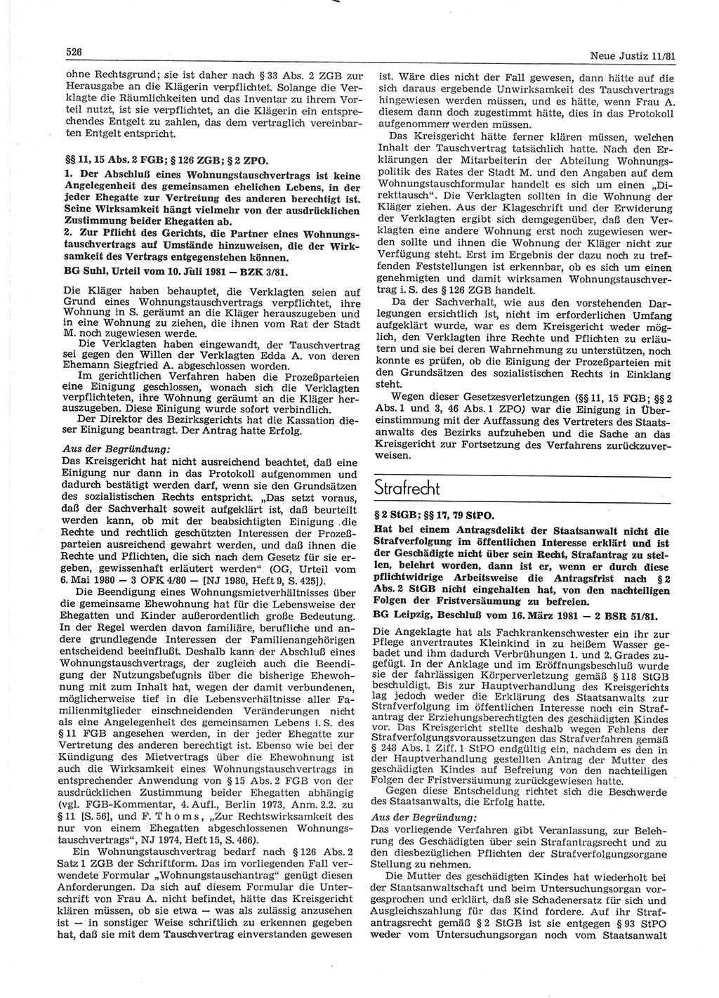 Neue Justiz (NJ), Zeitschrift für sozialistisches Recht und Gesetzlichkeit [Deutsche Demokratische Republik (DDR)], 35. Jahrgang 1981, Seite 526 (NJ DDR 1981, S. 526)