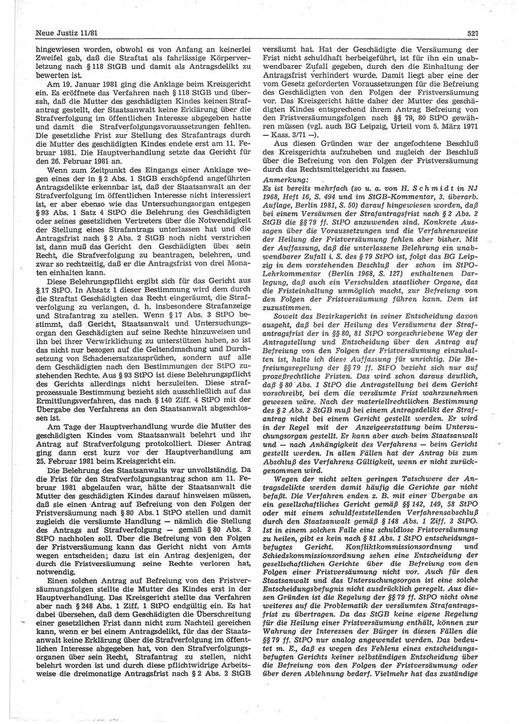 Neue Justiz (NJ), Zeitschrift für sozialistisches Recht und Gesetzlichkeit [Deutsche Demokratische Republik (DDR)], 35. Jahrgang 1981, Seite 527 (NJ DDR 1981, S. 527)