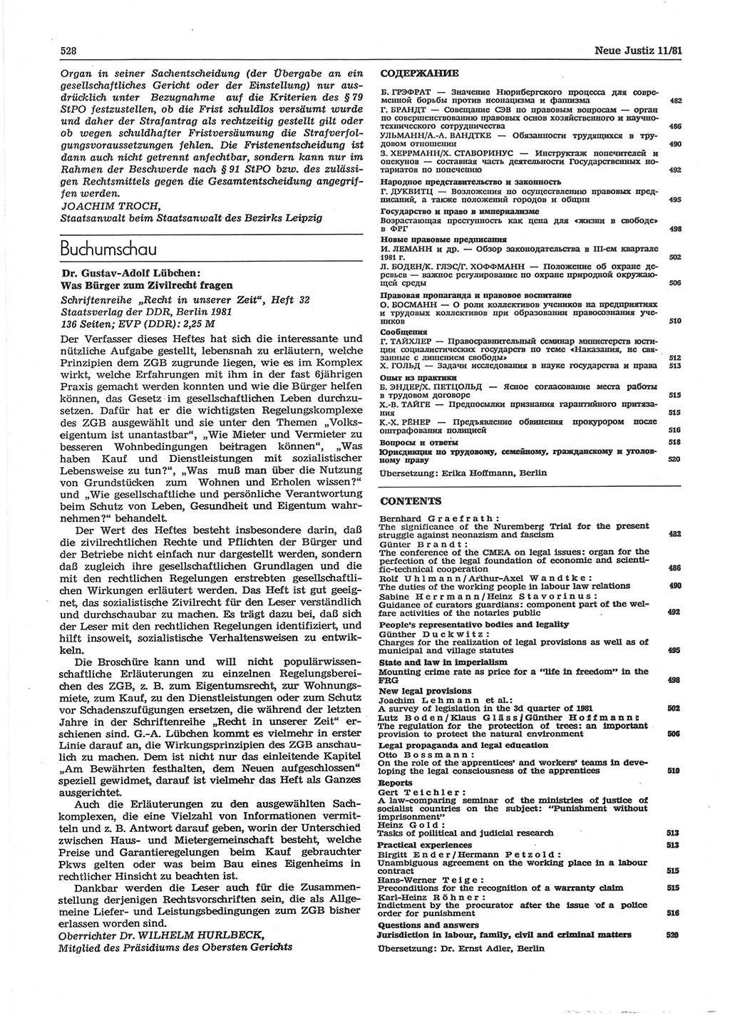 Neue Justiz (NJ), Zeitschrift für sozialistisches Recht und Gesetzlichkeit [Deutsche Demokratische Republik (DDR)], 35. Jahrgang 1981, Seite 528 (NJ DDR 1981, S. 528)