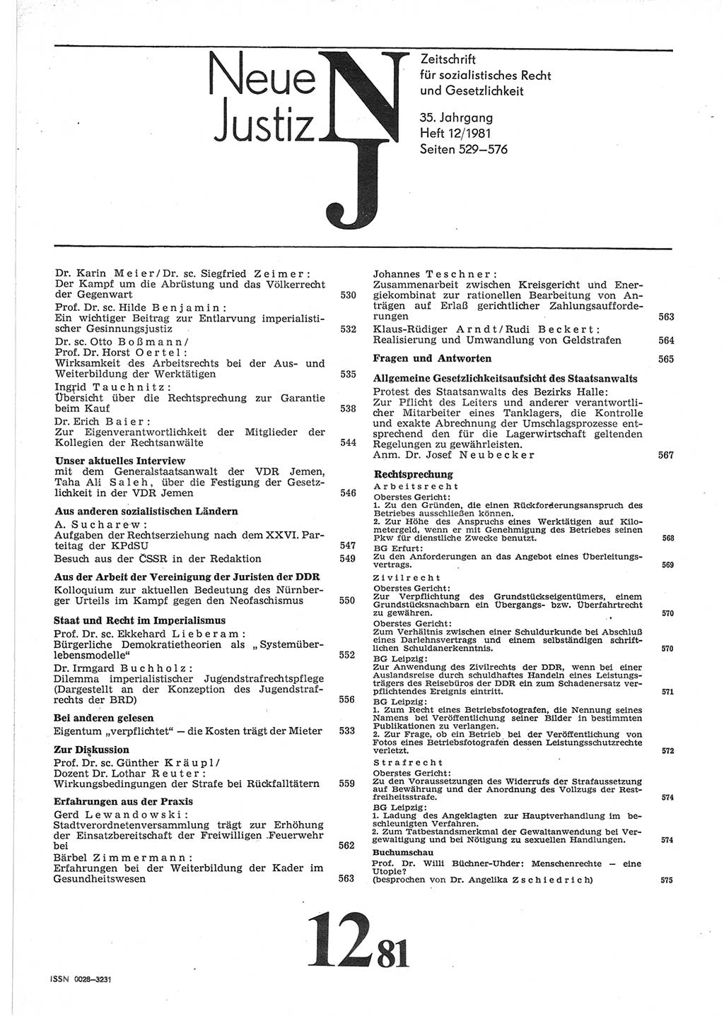 Neue Justiz (NJ), Zeitschrift für sozialistisches Recht und Gesetzlichkeit [Deutsche Demokratische Republik (DDR)], 35. Jahrgang 1981, Seite 529 (NJ DDR 1981, S. 529)