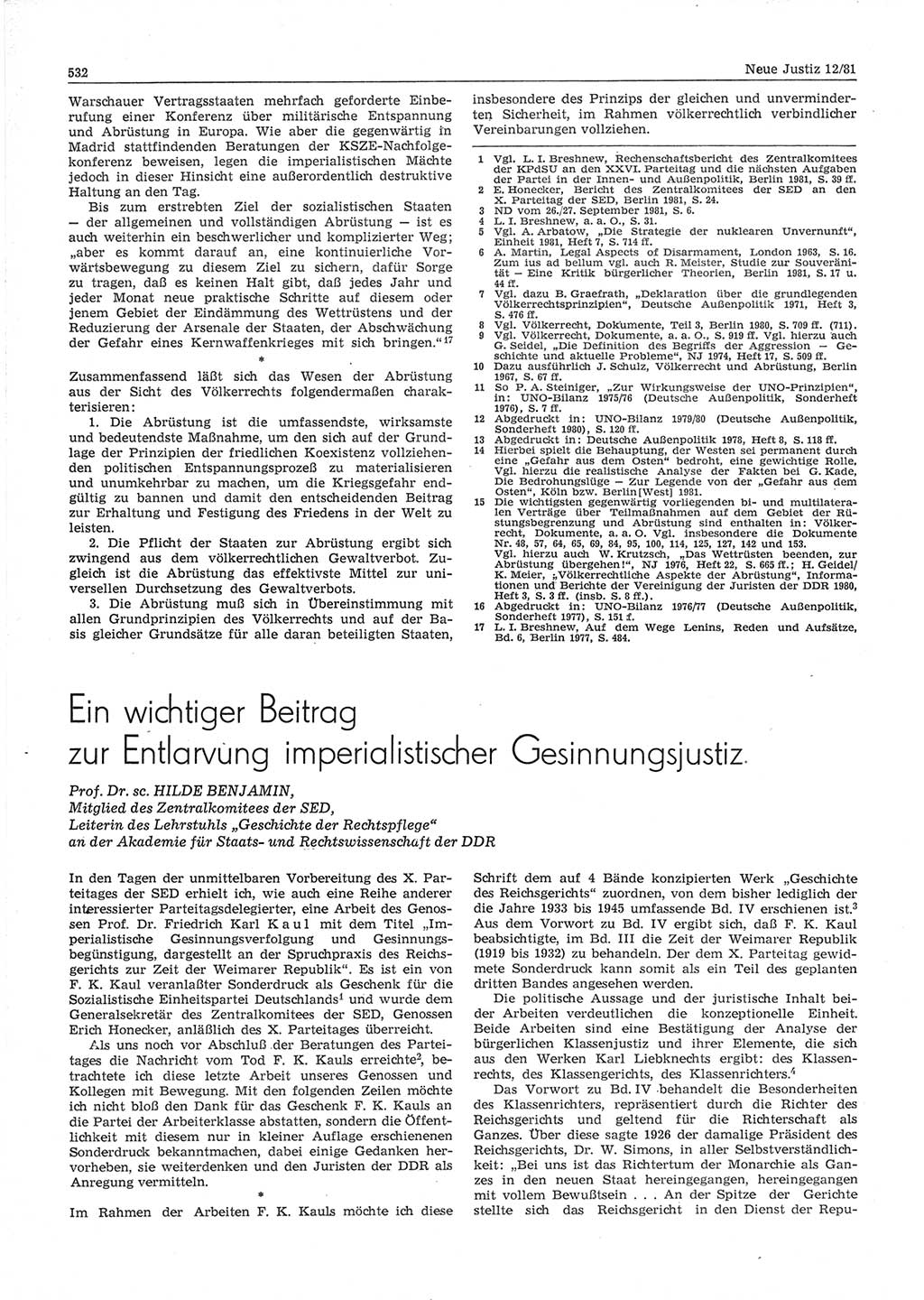 Neue Justiz (NJ), Zeitschrift für sozialistisches Recht und Gesetzlichkeit [Deutsche Demokratische Republik (DDR)], 35. Jahrgang 1981, Seite 532 (NJ DDR 1981, S. 532)
