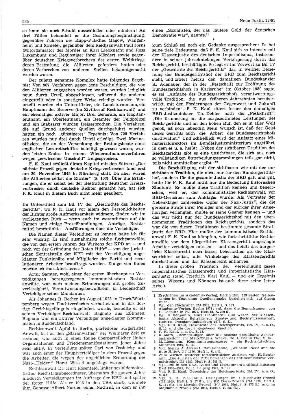 Neue Justiz (NJ), Zeitschrift für sozialistisches Recht und Gesetzlichkeit [Deutsche Demokratische Republik (DDR)], 35. Jahrgang 1981, Seite 534 (NJ DDR 1981, S. 534)