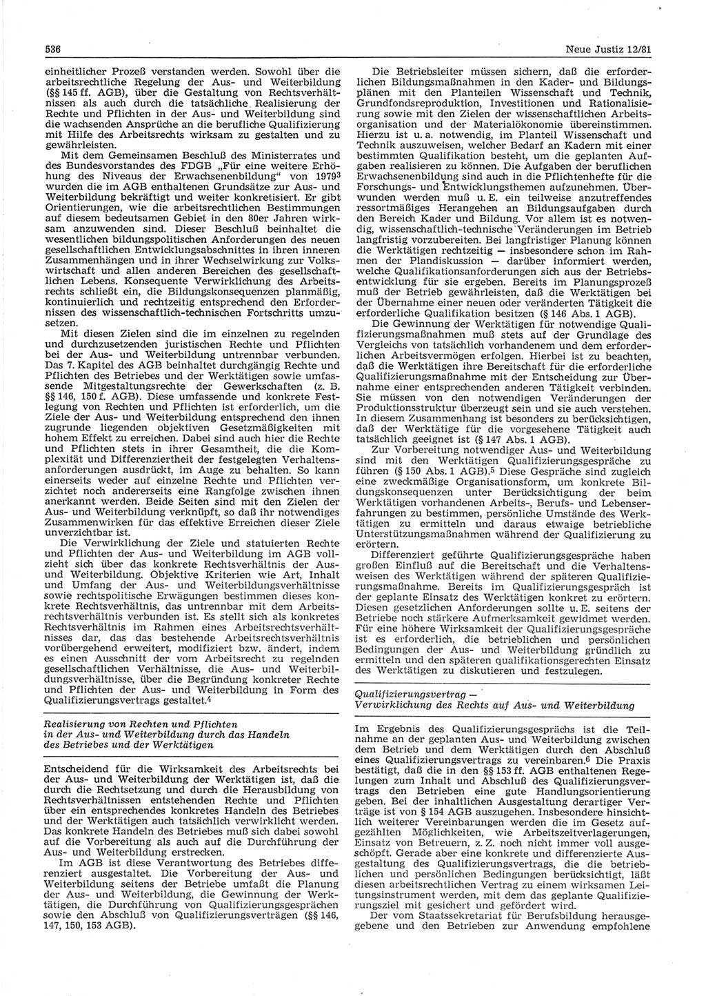 Neue Justiz (NJ), Zeitschrift für sozialistisches Recht und Gesetzlichkeit [Deutsche Demokratische Republik (DDR)], 35. Jahrgang 1981, Seite 536 (NJ DDR 1981, S. 536)