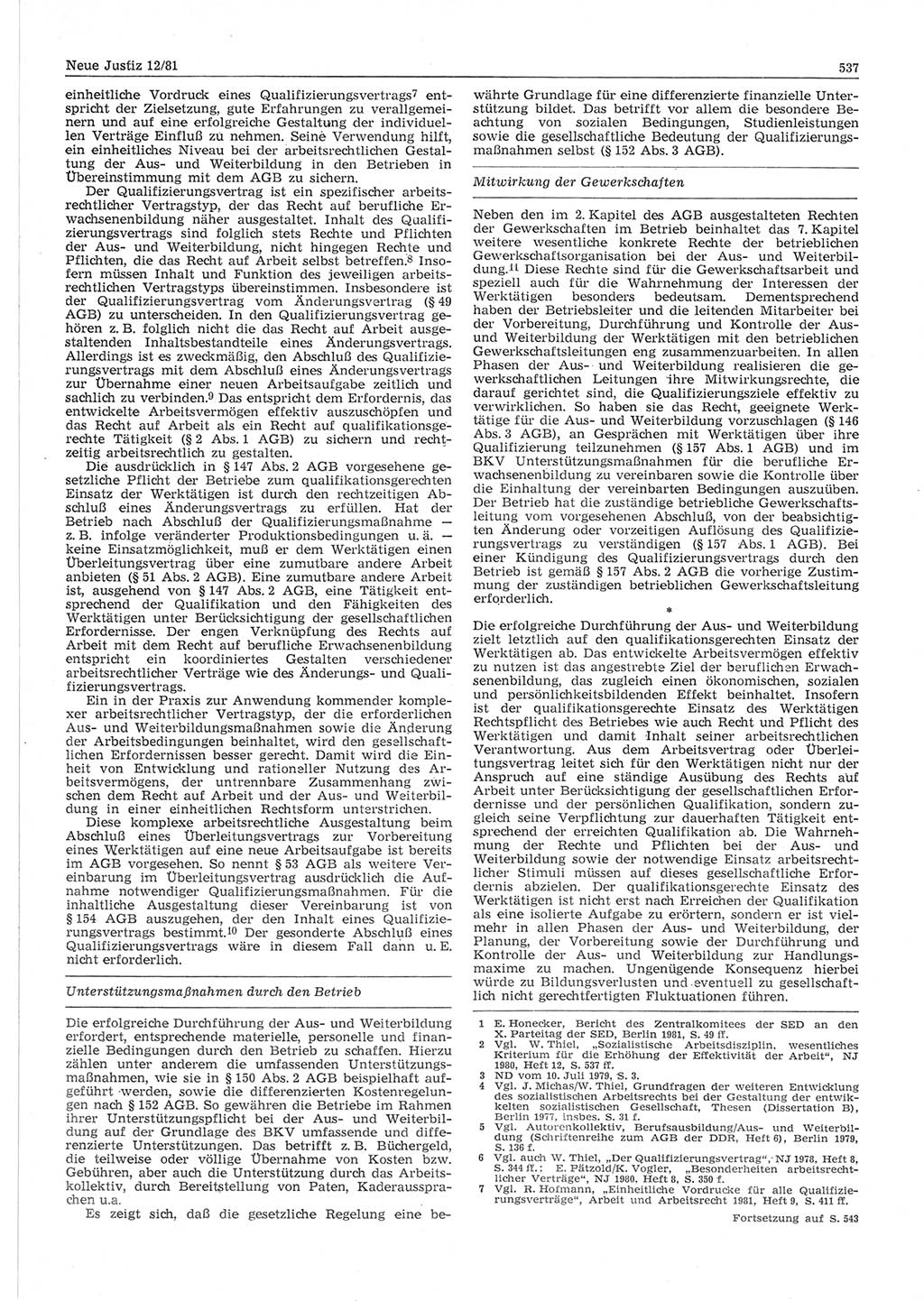Neue Justiz (NJ), Zeitschrift für sozialistisches Recht und Gesetzlichkeit [Deutsche Demokratische Republik (DDR)], 35. Jahrgang 1981, Seite 537 (NJ DDR 1981, S. 537)