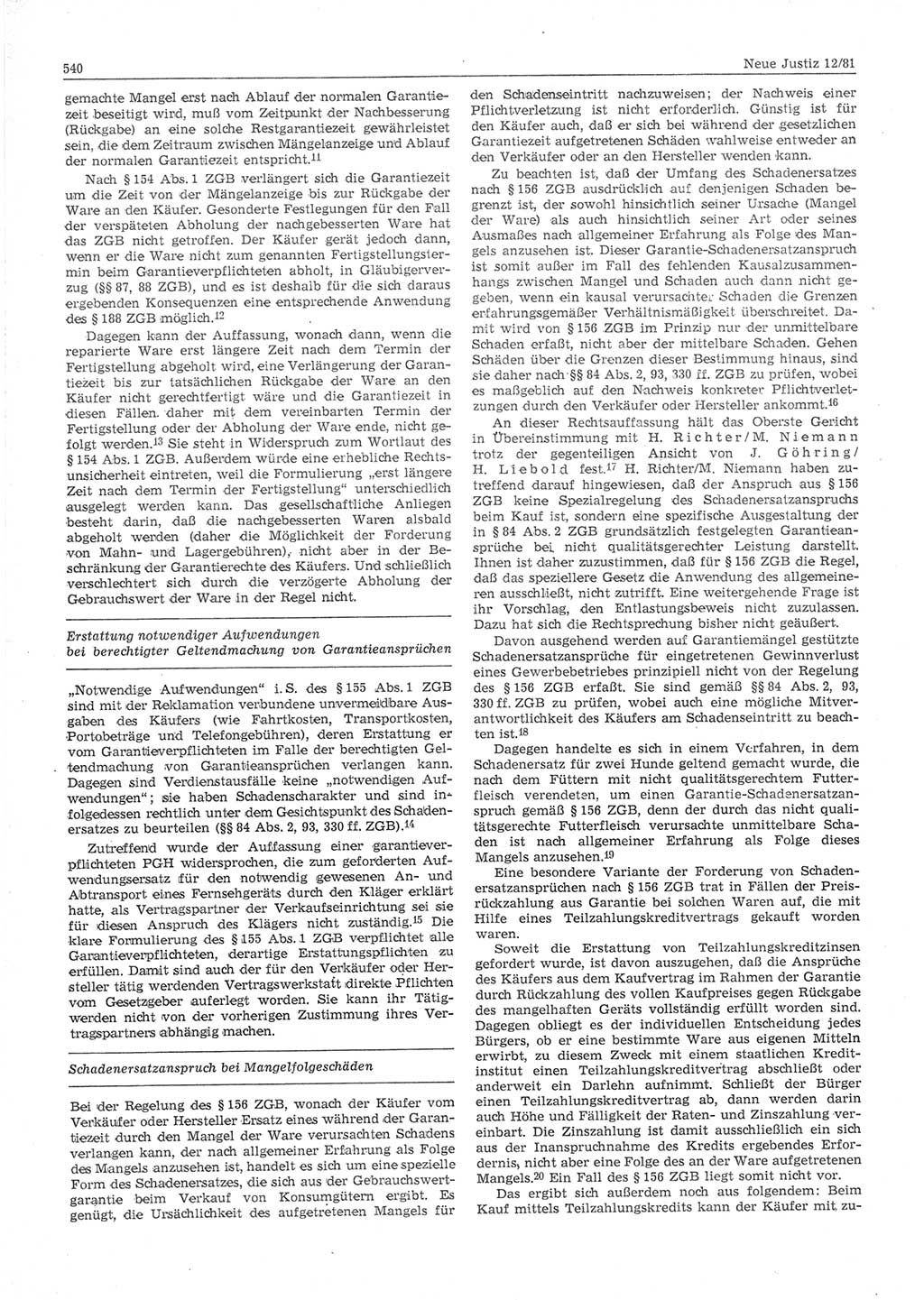 Neue Justiz (NJ), Zeitschrift für sozialistisches Recht und Gesetzlichkeit [Deutsche Demokratische Republik (DDR)], 35. Jahrgang 1981, Seite 540 (NJ DDR 1981, S. 540)