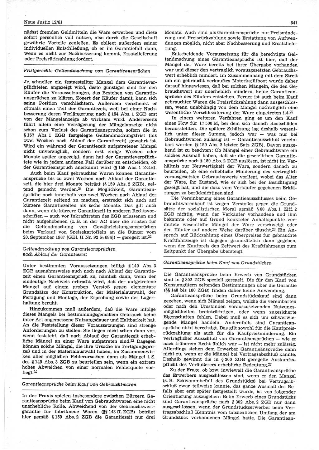 Neue Justiz (NJ), Zeitschrift für sozialistisches Recht und Gesetzlichkeit [Deutsche Demokratische Republik (DDR)], 35. Jahrgang 1981, Seite 541 (NJ DDR 1981, S. 541)