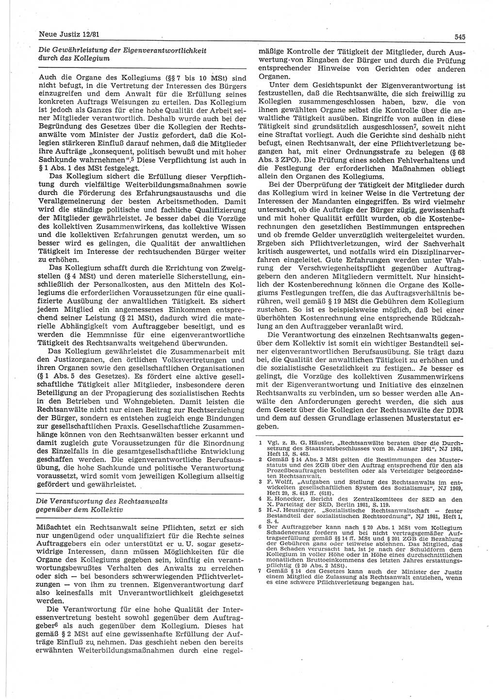 Neue Justiz (NJ), Zeitschrift für sozialistisches Recht und Gesetzlichkeit [Deutsche Demokratische Republik (DDR)], 35. Jahrgang 1981, Seite 545 (NJ DDR 1981, S. 545)