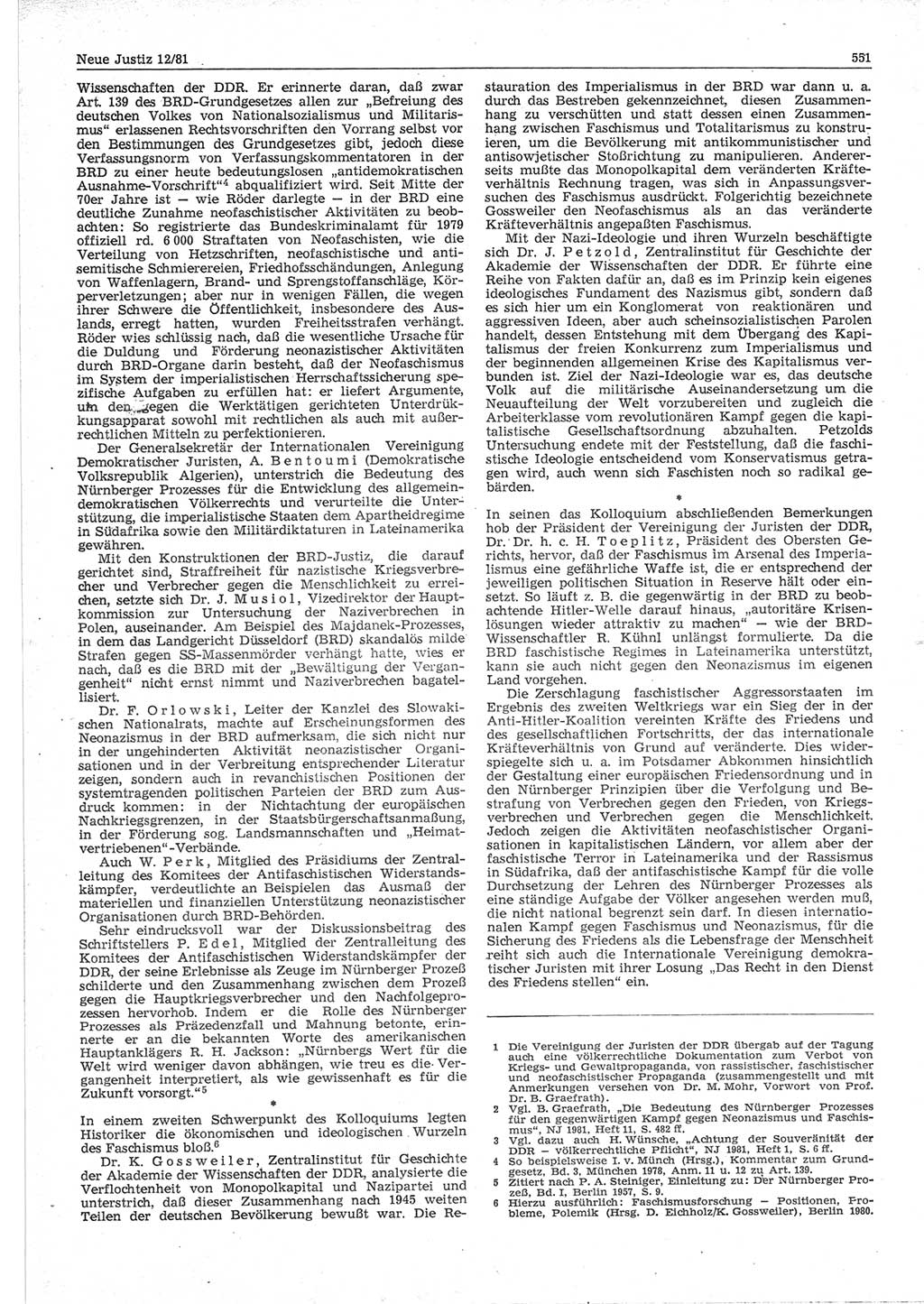 Neue Justiz (NJ), Zeitschrift für sozialistisches Recht und Gesetzlichkeit [Deutsche Demokratische Republik (DDR)], 35. Jahrgang 1981, Seite 551 (NJ DDR 1981, S. 551)