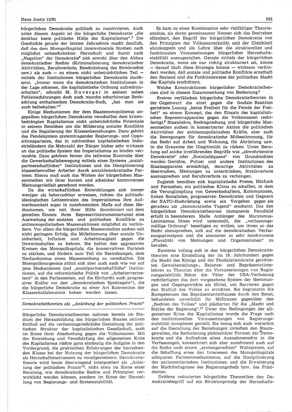 Neue Justiz (NJ), Zeitschrift für sozialistisches Recht und Gesetzlichkeit [Deutsche Demokratische Republik (DDR)], 35. Jahrgang 1981, Seite 553 (NJ DDR 1981, S. 553)