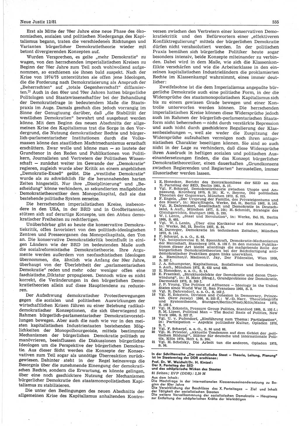 Neue Justiz (NJ), Zeitschrift für sozialistisches Recht und Gesetzlichkeit [Deutsche Demokratische Republik (DDR)], 35. Jahrgang 1981, Seite 555 (NJ DDR 1981, S. 555)