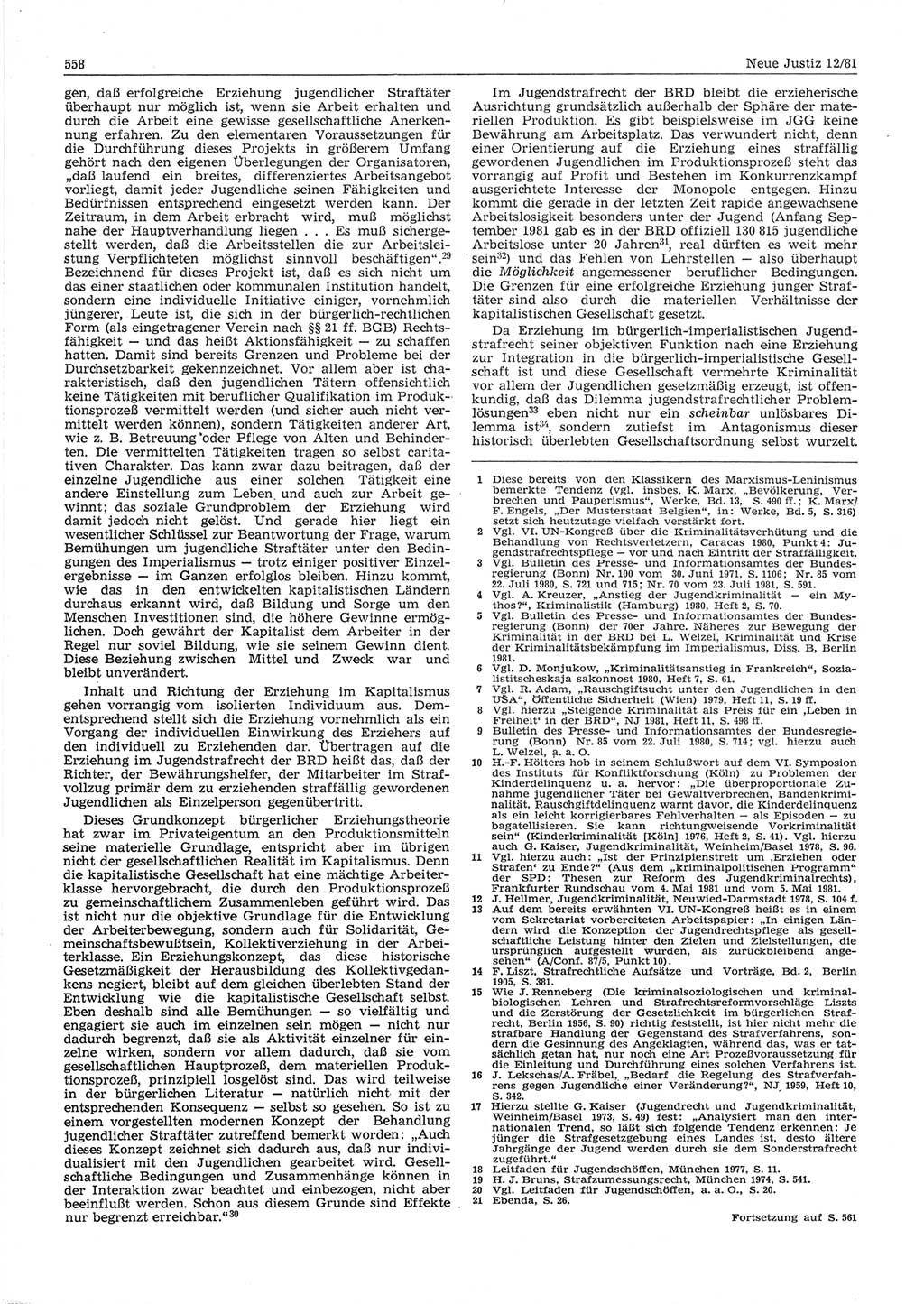 Neue Justiz (NJ), Zeitschrift für sozialistisches Recht und Gesetzlichkeit [Deutsche Demokratische Republik (DDR)], 35. Jahrgang 1981, Seite 558 (NJ DDR 1981, S. 558)