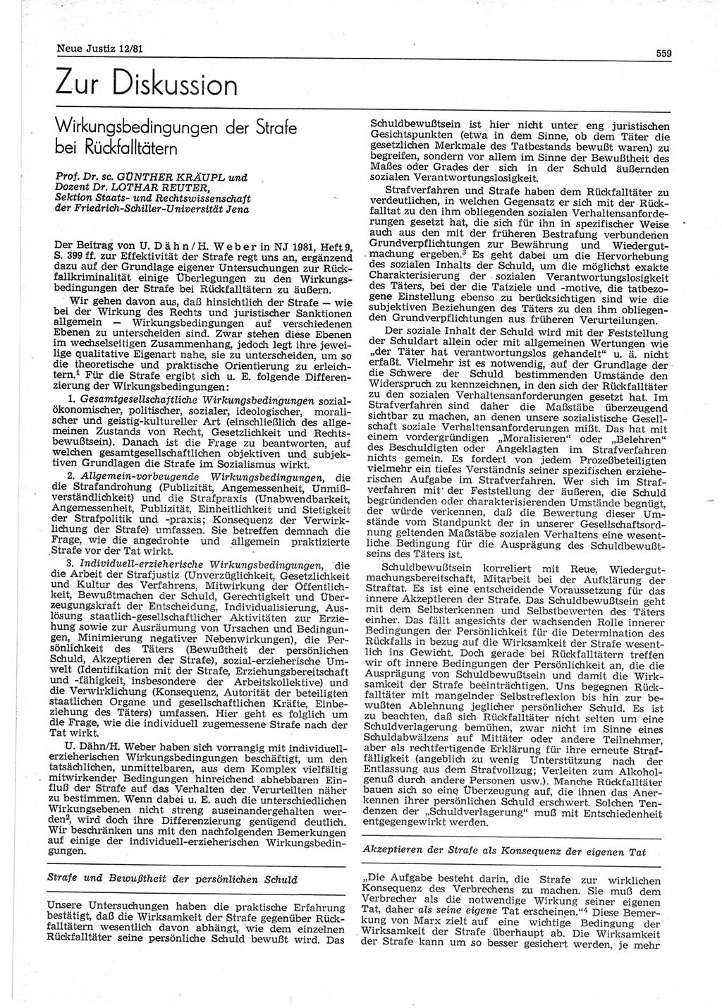 Neue Justiz (NJ), Zeitschrift für sozialistisches Recht und Gesetzlichkeit [Deutsche Demokratische Republik (DDR)], 35. Jahrgang 1981, Seite 559 (NJ DDR 1981, S. 559)