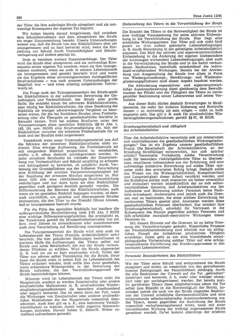 Neue Justiz (NJ), Zeitschrift für sozialistisches Recht und Gesetzlichkeit [Deutsche Demokratische Republik (DDR)], 35. Jahrgang 1981, Seite 560 (NJ DDR 1981, S. 560)