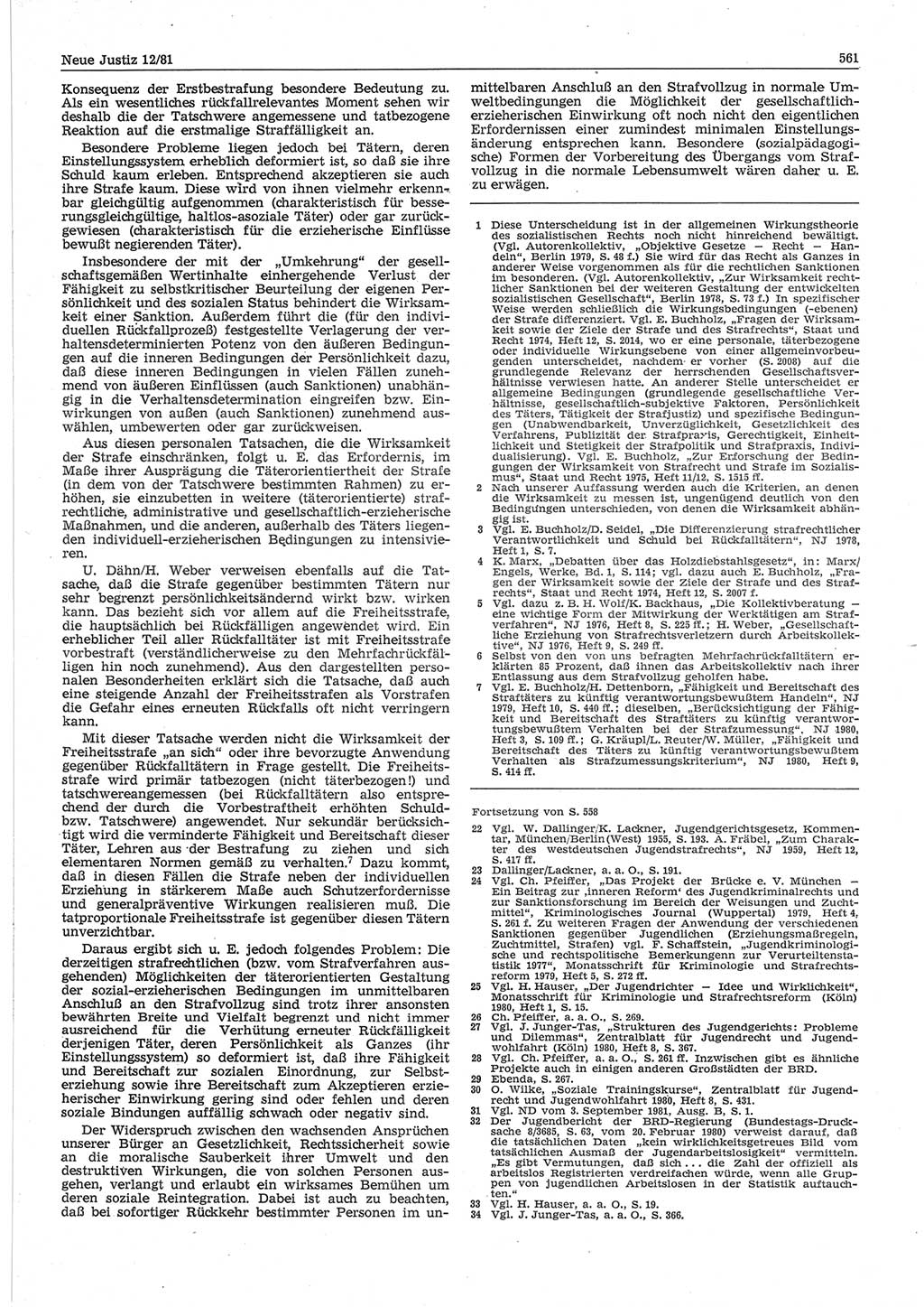 Neue Justiz (NJ), Zeitschrift für sozialistisches Recht und Gesetzlichkeit [Deutsche Demokratische Republik (DDR)], 35. Jahrgang 1981, Seite 561 (NJ DDR 1981, S. 561)