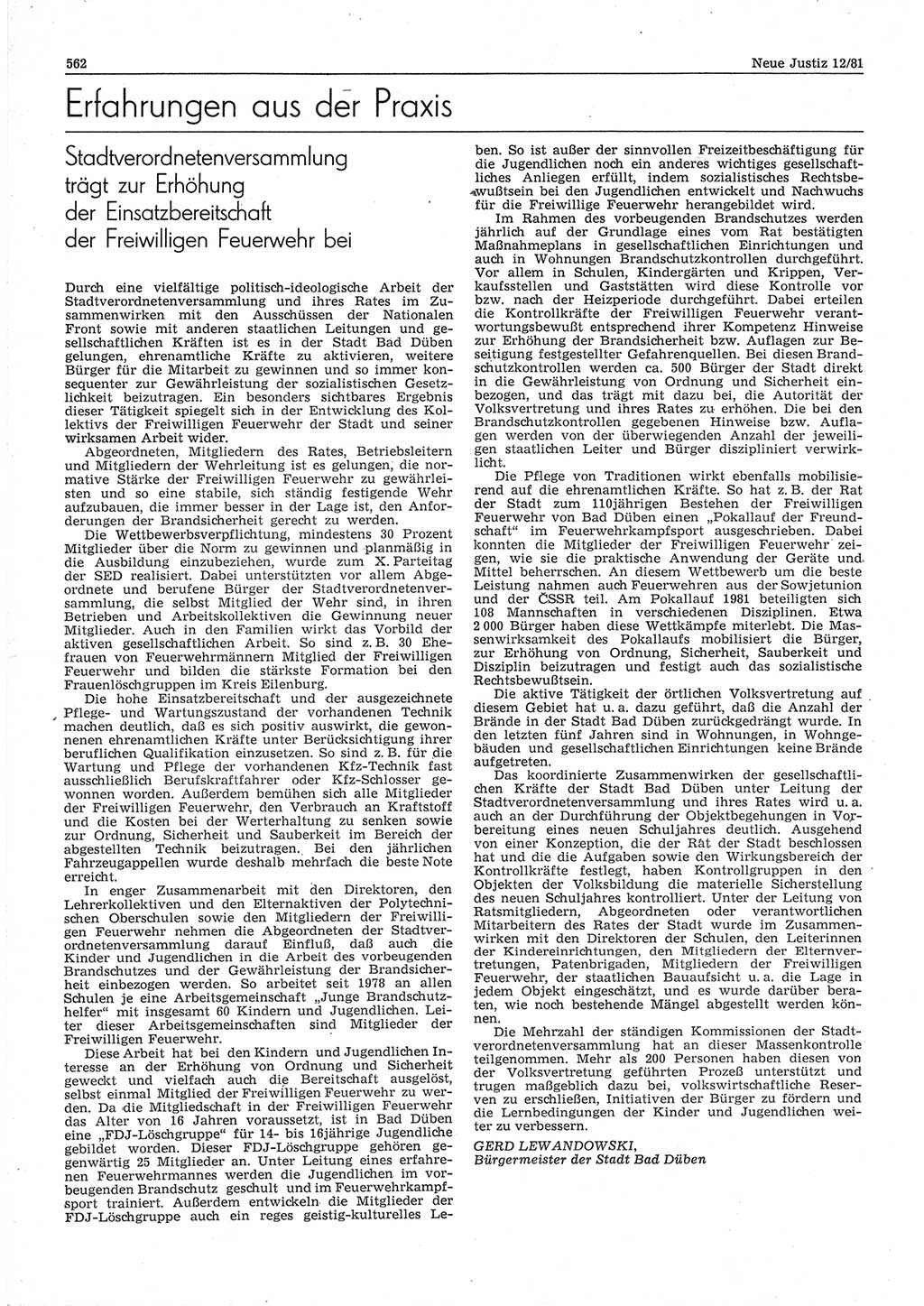 Neue Justiz (NJ), Zeitschrift für sozialistisches Recht und Gesetzlichkeit [Deutsche Demokratische Republik (DDR)], 35. Jahrgang 1981, Seite 562 (NJ DDR 1981, S. 562)