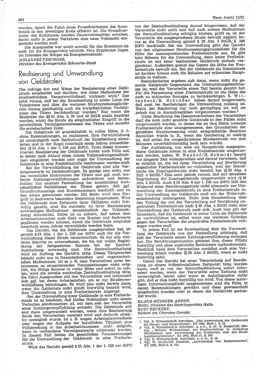Neue Justiz (NJ), Zeitschrift für sozialistisches Recht und Gesetzlichkeit [Deutsche Demokratische Republik (DDR)], 35. Jahrgang 1981, Seite 564 (NJ DDR 1981, S. 564)