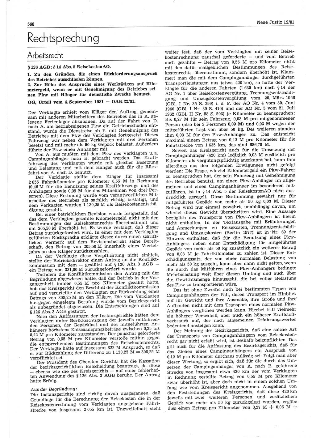 Neue Justiz (NJ), Zeitschrift für sozialistisches Recht und Gesetzlichkeit [Deutsche Demokratische Republik (DDR)], 35. Jahrgang 1981, Seite 568 (NJ DDR 1981, S. 568)