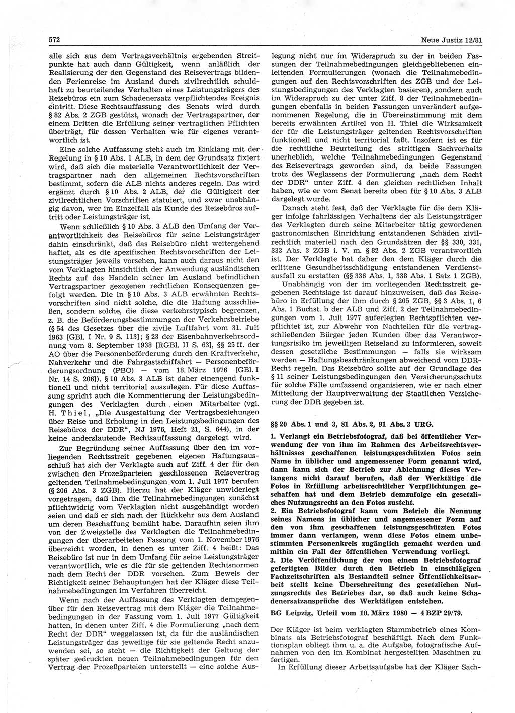 Neue Justiz (NJ), Zeitschrift für sozialistisches Recht und Gesetzlichkeit [Deutsche Demokratische Republik (DDR)], 35. Jahrgang 1981, Seite 572 (NJ DDR 1981, S. 572)