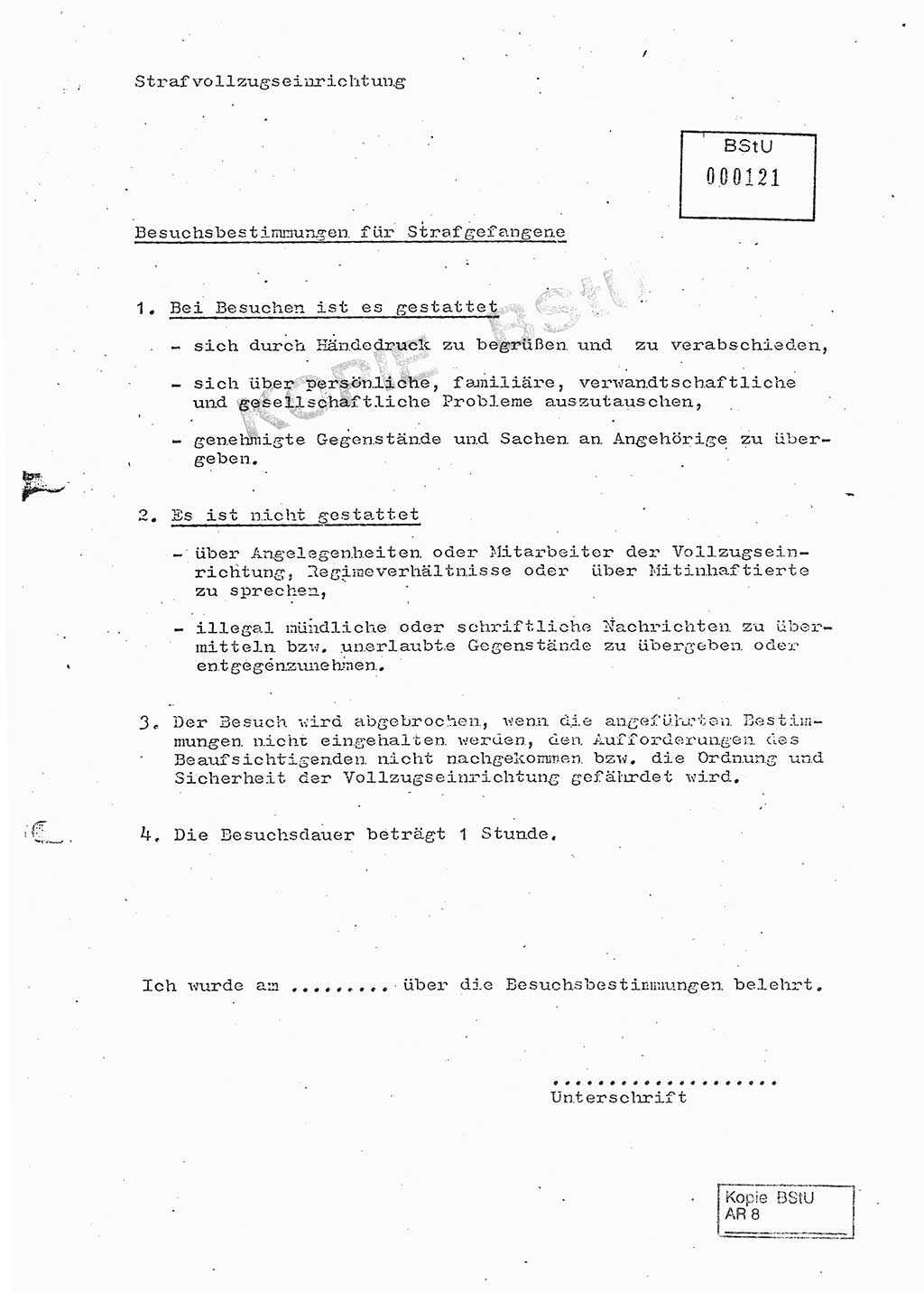 Ordnung zur Oranisierung, Durchführung und Kontrolle des Besucherverkehrs in der Untersuchungshaftanstalt des MfS, Berlin-Lichtenberg, Magdalenenstraße - Besucherordnung - [Ministerium für Staatssicherheit (MfS), Deutsche Demokratische Republik (DDR)] Hauptabteilung (HA) Ⅸ, Abteilung (Abt.) ⅩⅣ, Berlin 1982, Seite 17 (Bes.-Ordn. MfS DDR HA Ⅸ Abt. ⅩⅣ /82 1982, S. 17)