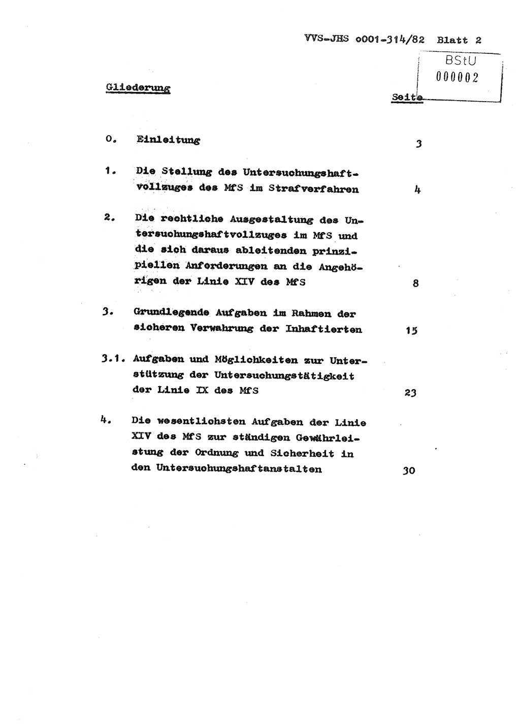 Diplomarbeit Hauptmann Wolfgang Schröder (Abt. ⅩⅣ), Ministerium für Staatssicherheit (MfS) [Deutsche Demokratische Republik (DDR)], Juristische Hochschule (JHS), Vertrauliche Verschlußsache (VVS) o001-314/82, Potsdam 1982, Seite 2 (Dipl.-Arb. MfS DDR JHS VVS o001-314/82 1982, S. 2)