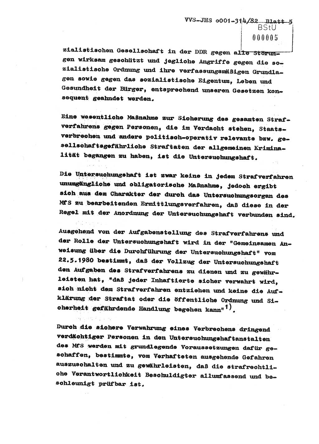 Diplomarbeit Hauptmann Wolfgang Schröder (Abt. ⅩⅣ), Ministerium für Staatssicherheit (MfS) [Deutsche Demokratische Republik (DDR)], Juristische Hochschule (JHS), Vertrauliche Verschlußsache (VVS) o001-314/82, Potsdam 1982, Seite 5 (Dipl.-Arb. MfS DDR JHS VVS o001-314/82 1982, S. 5)