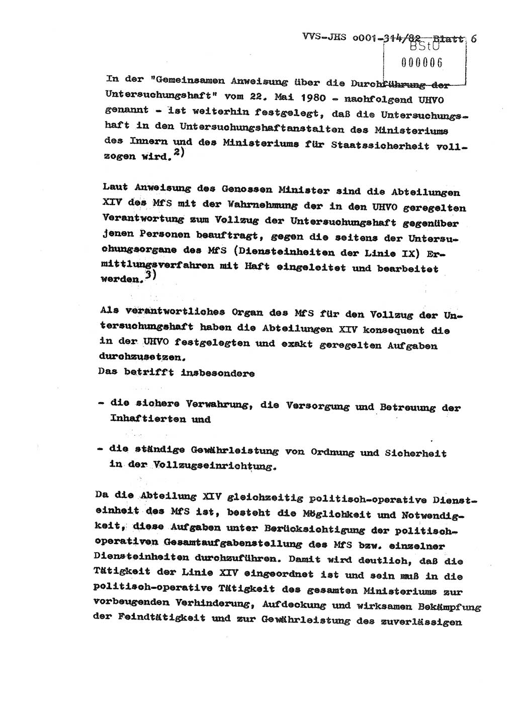 Diplomarbeit Hauptmann Wolfgang Schröder (Abt. ⅩⅣ), Ministerium für Staatssicherheit (MfS) [Deutsche Demokratische Republik (DDR)], Juristische Hochschule (JHS), Vertrauliche Verschlußsache (VVS) o001-314/82, Potsdam 1982, Seite 6 (Dipl.-Arb. MfS DDR JHS VVS o001-314/82 1982, S. 6)