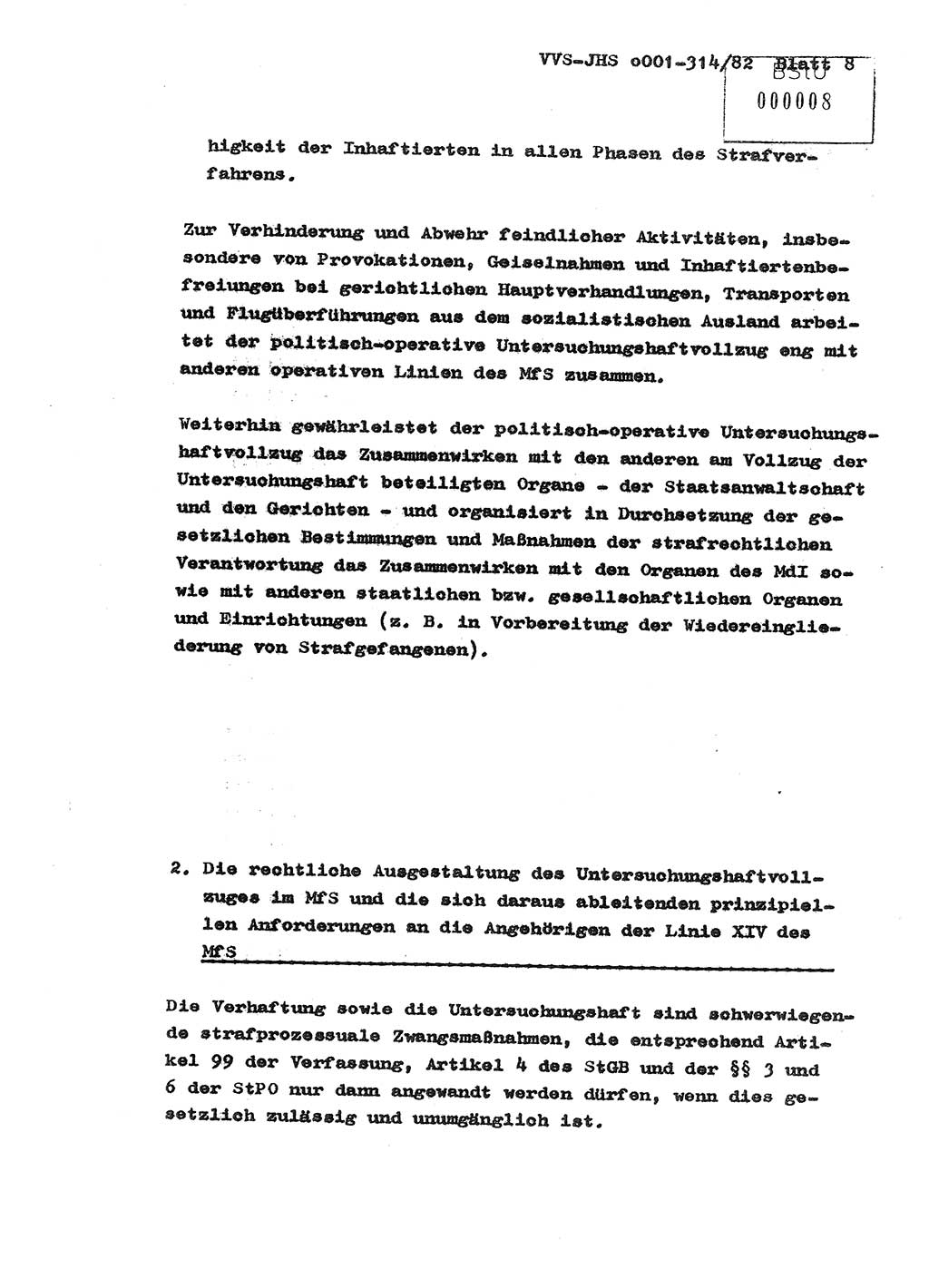 Diplomarbeit Hauptmann Wolfgang Schröder (Abt. ⅩⅣ), Ministerium für Staatssicherheit (MfS) [Deutsche Demokratische Republik (DDR)], Juristische Hochschule (JHS), Vertrauliche Verschlußsache (VVS) o001-314/82, Potsdam 1982, Seite 8 (Dipl.-Arb. MfS DDR JHS VVS o001-314/82 1982, S. 8)