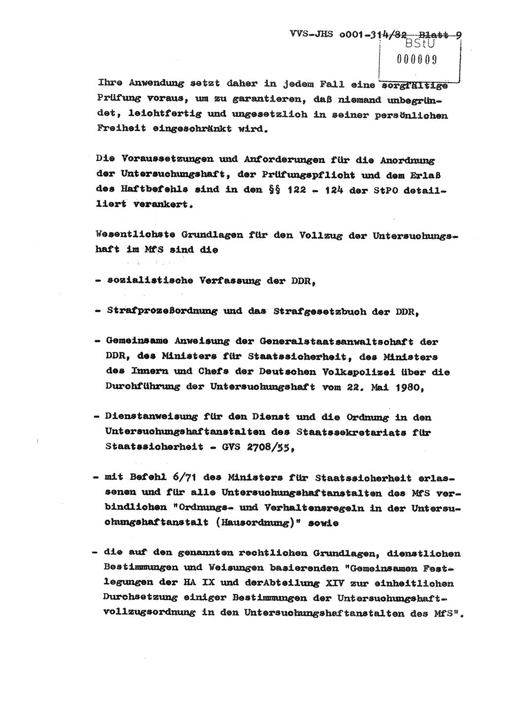 Diplomarbeit Hauptmann Wolfgang Schröder (Abt. ⅩⅣ), Ministerium für Staatssicherheit (MfS) [Deutsche Demokratische Republik (DDR)], Juristische Hochschule (JHS), Vertrauliche Verschlußsache (VVS) o001-314/82, Potsdam 1982, Seite 9 (Dipl.-Arb. MfS DDR JHS VVS o001-314/82 1982, S. 9)