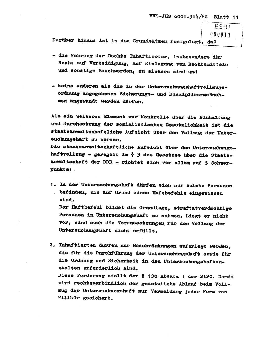 Diplomarbeit Hauptmann Wolfgang Schröder (Abt. ⅩⅣ), Ministerium für Staatssicherheit (MfS) [Deutsche Demokratische Republik (DDR)], Juristische Hochschule (JHS), Vertrauliche Verschlußsache (VVS) o001-314/82, Potsdam 1982, Seite 11 (Dipl.-Arb. MfS DDR JHS VVS o001-314/82 1982, S. 11)