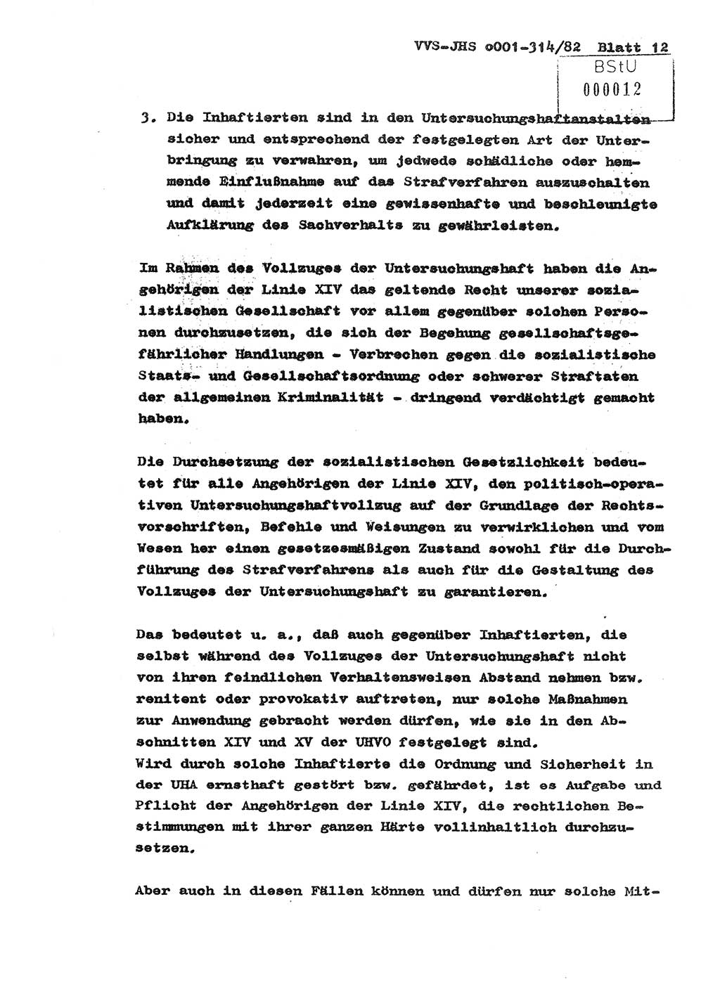 Diplomarbeit Hauptmann Wolfgang Schröder (Abt. ⅩⅣ), Ministerium für Staatssicherheit (MfS) [Deutsche Demokratische Republik (DDR)], Juristische Hochschule (JHS), Vertrauliche Verschlußsache (VVS) o001-314/82, Potsdam 1982, Seite 12 (Dipl.-Arb. MfS DDR JHS VVS o001-314/82 1982, S. 12)